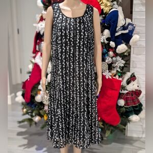 ILE New York Mod Retro Chic Black White Polka Dot Soft Goth Midi Dress Size 16